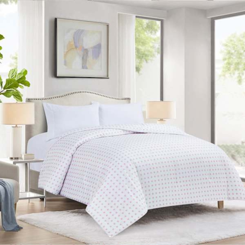 Pink Grid Printed Microfiber Comforter, Full/Queen
