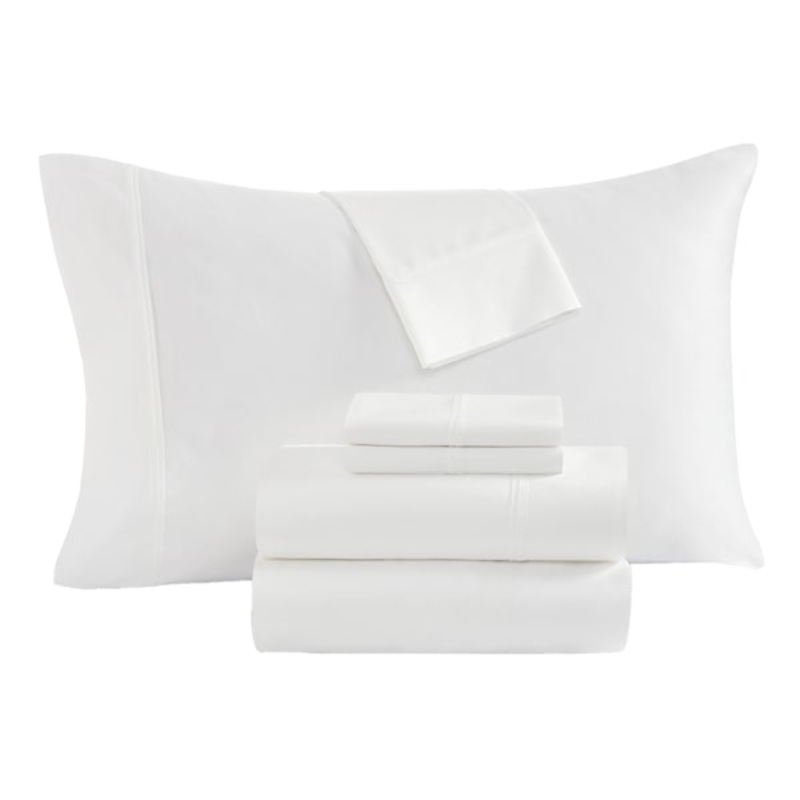 Providence 6-Piece White 100% Egyptian Cotton Sateen Sheet Set, Queen