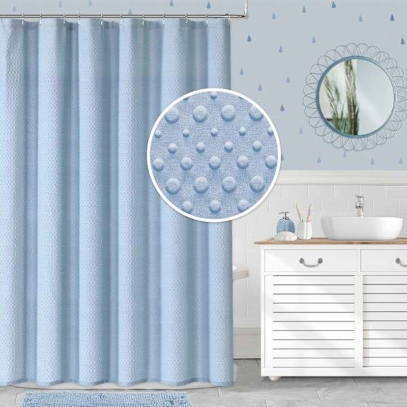 Tiny Dreamers Blue Polka Dot Embossed Shower Curtain, 72″