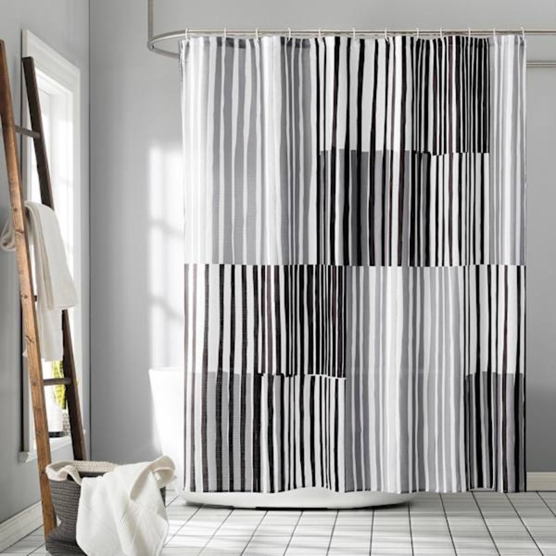 13-Piece Lane Black Multi Stripe Shower Curtain Set, 70×72