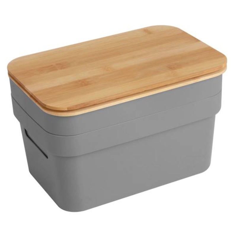 2-Pack Gray Storage Bin with Bamboo Lid, 3.5l