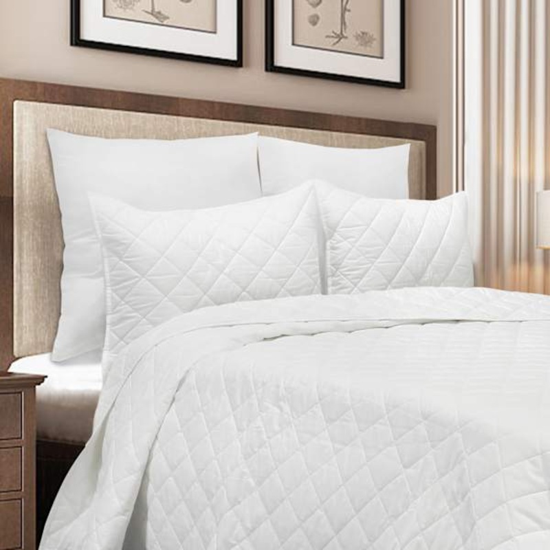 3-Piece White Cotton Percale Quilt Set, King