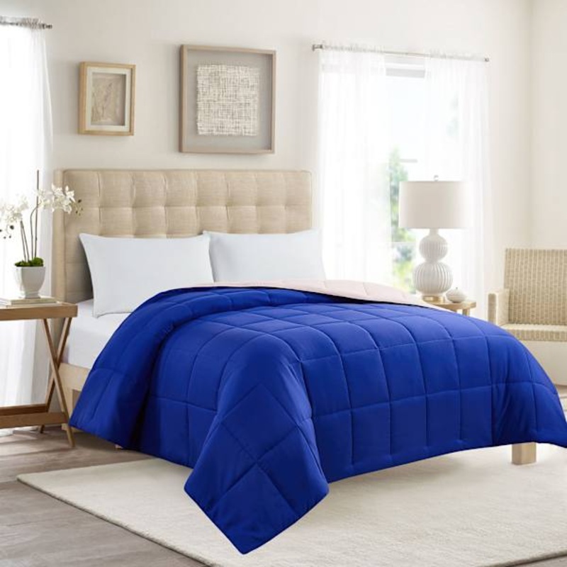 Light Pink & Blue Reversible Brushed Microfiber Comforter, Full/Queen