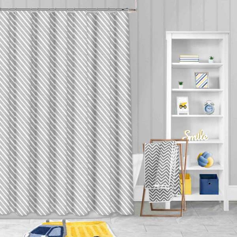 Tiny Dreamers Grey & White Diamond Patterned Shower Curtain, 72″