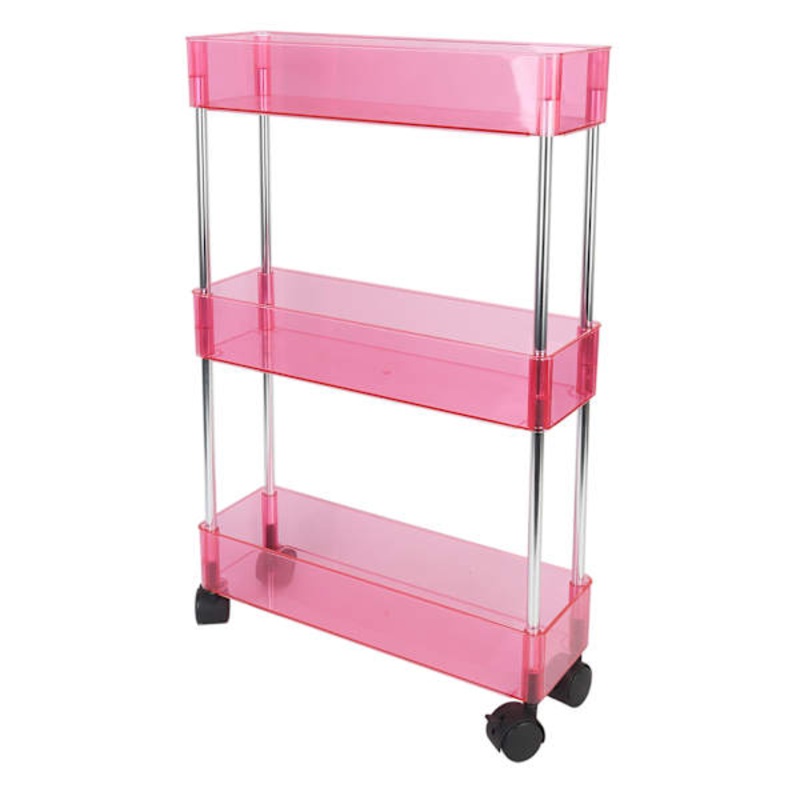 3-Tier Narrow Storage Cart, Dark Pink