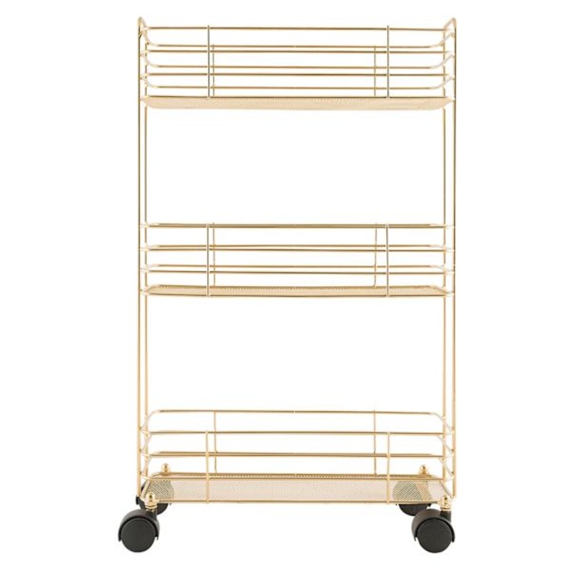 3-Tier Slim Metal Mesh Rolling Cart, Gold