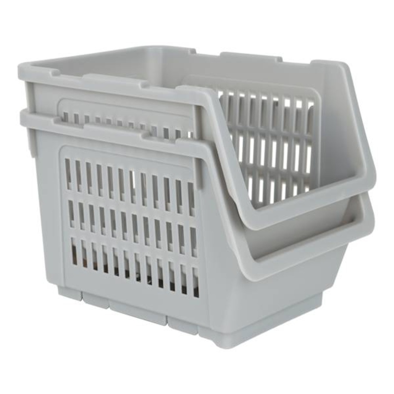 2-Pack Grey Stackable Storage Basket, Extra Small