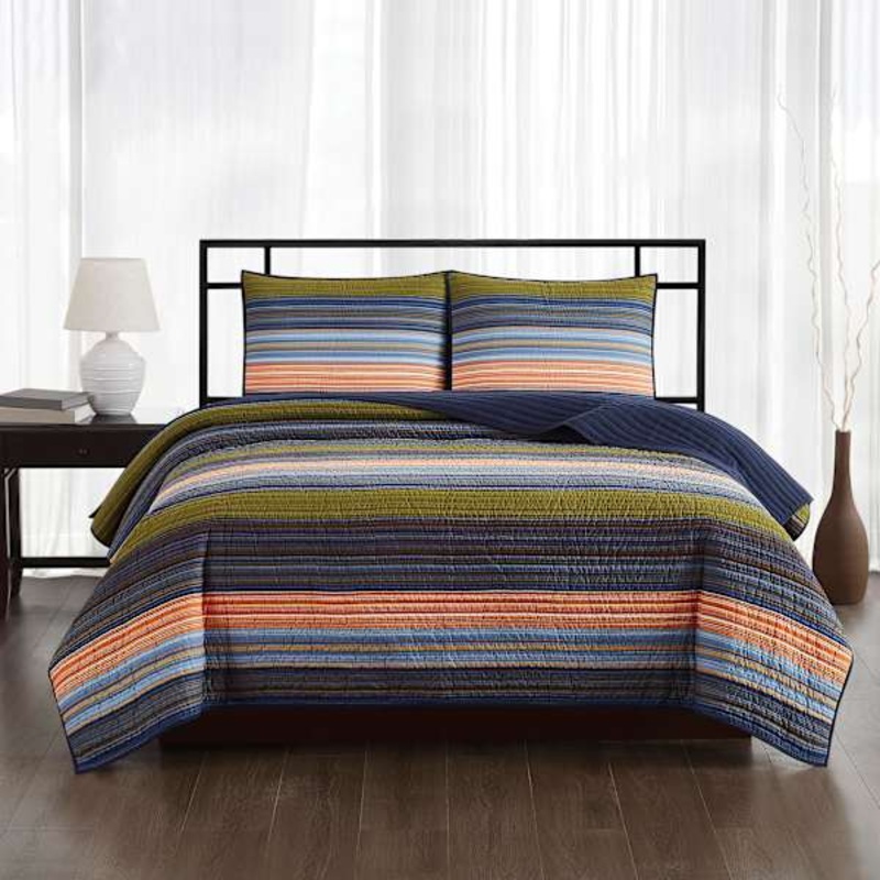 3-Piece Multicolor Striped Quilt Set, King