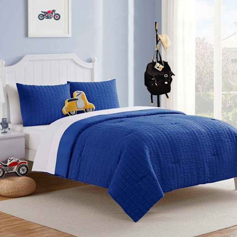 Tiny Dreamers Seersucker Blue Comforter Set, Full