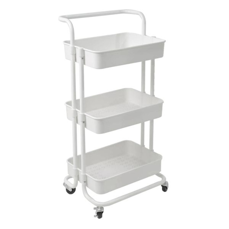 White Rolling Storage Cart with Handle, 34.2″