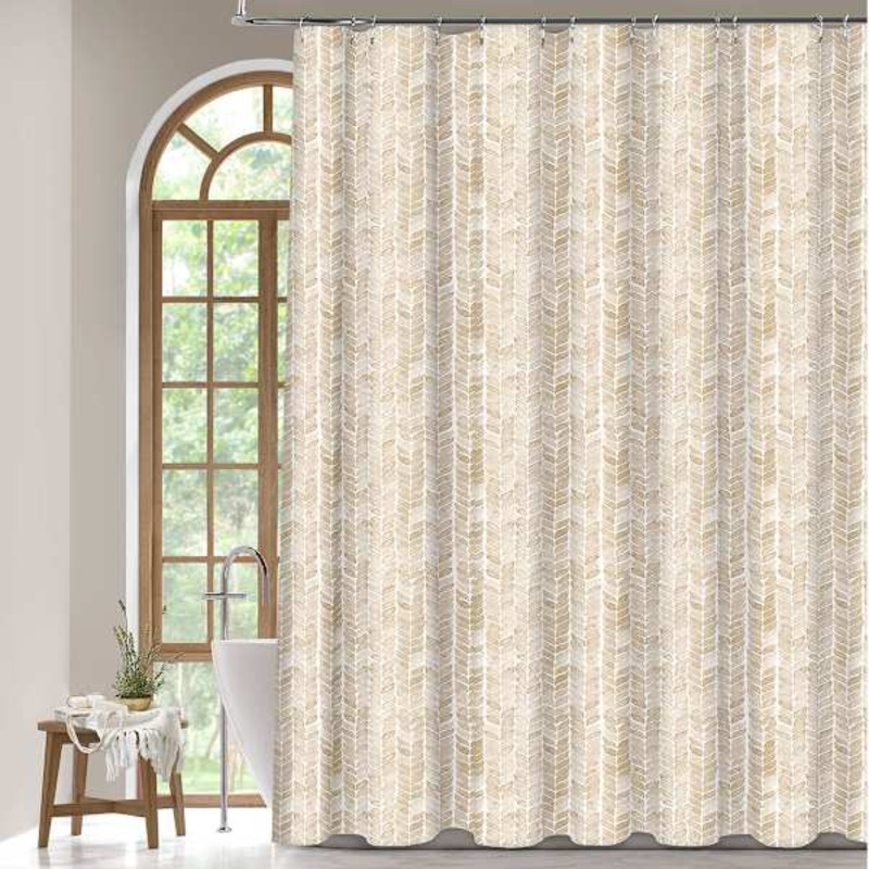 13-Piece Tan Petal Stripe Shower Curtain Set, 70×72