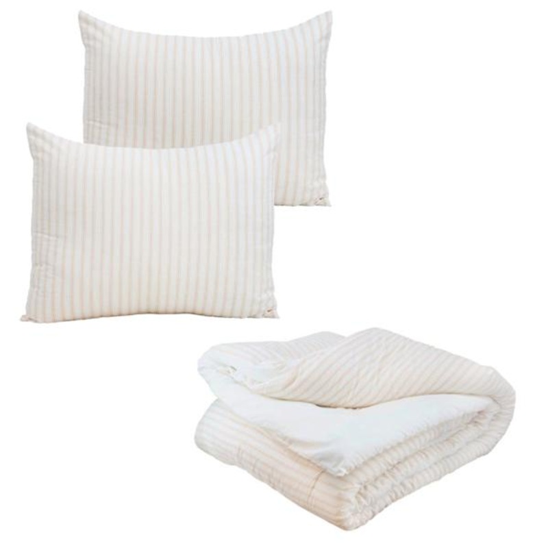 3-Piece Light Brown Striped Comforter Set, Full/Queen