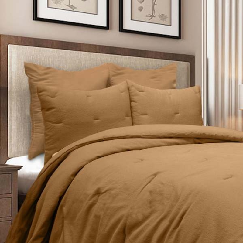 3-Piece Light Brown Cotton Comforter Set, Full/Queen