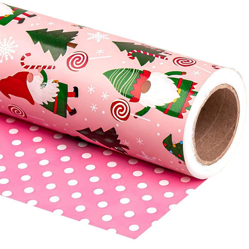 Angel Sar 17 in. x 33 ft. Christmas Wrapping Paper, Red Green Gnome and Candy Cane Printed for Chrsitmas Holiday Party Celebration US59ND63