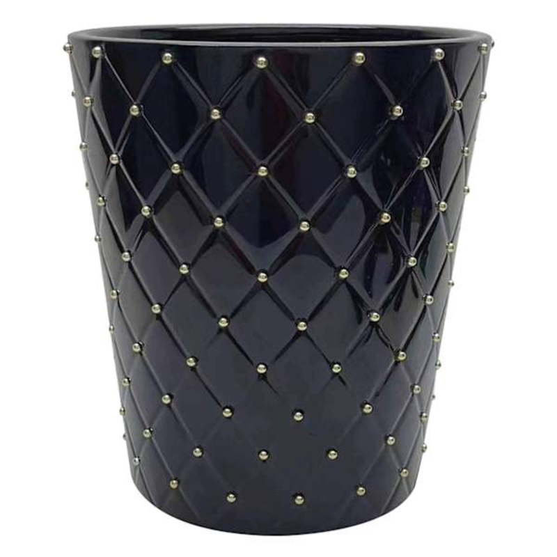 Providence Black & Gold Quilted Ceramic Studded Wastebasket, 10″