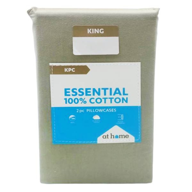 2-Pack Grey 200 Thread Count Brushed Cotton Pillowcase Set, King