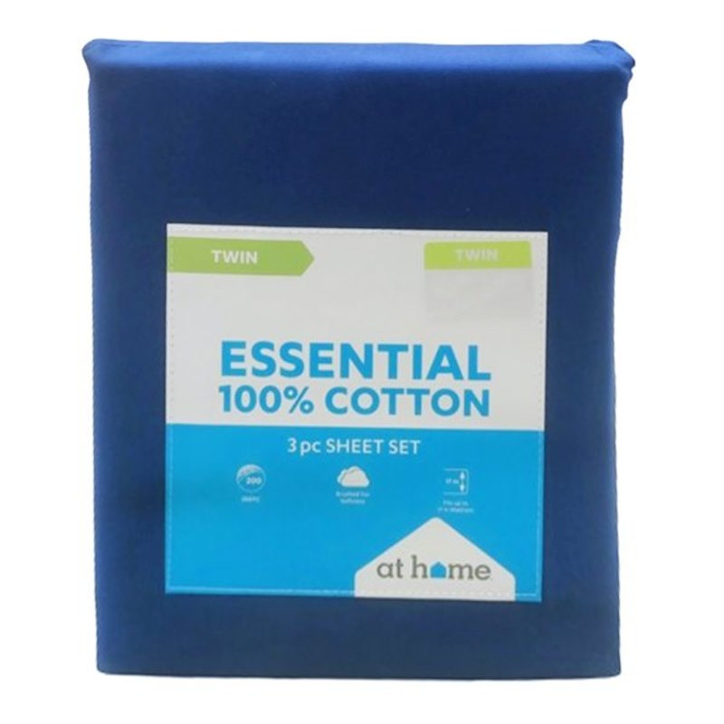 3-Piece Navy Blue 200 Thread Count Brushed Cotton Sheet Set, Twin/Twin XL