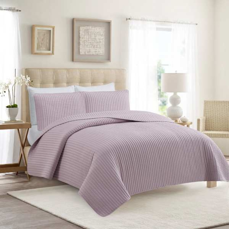 3-Piece Purple Washed Microfiber Quilt Set, King