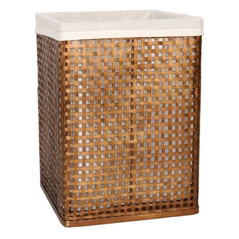 Antique Bronze Bamboo Wood Laundry Hamper with Liner, Large