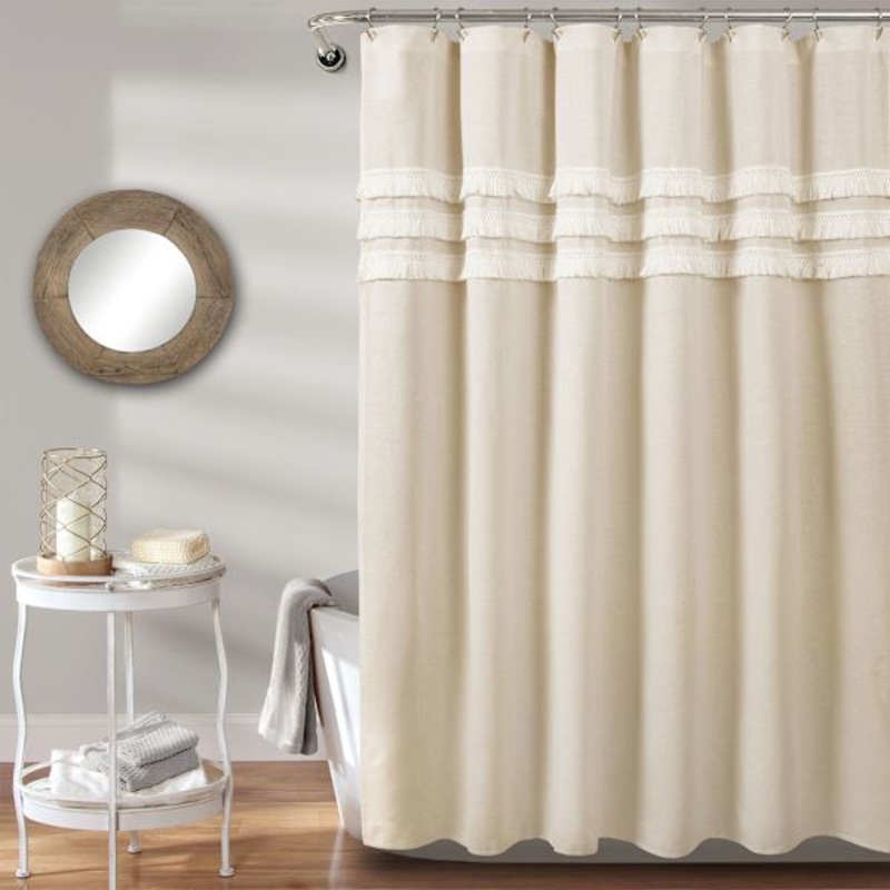 Neutral Ciel Tassel Shower Curtain, 72″