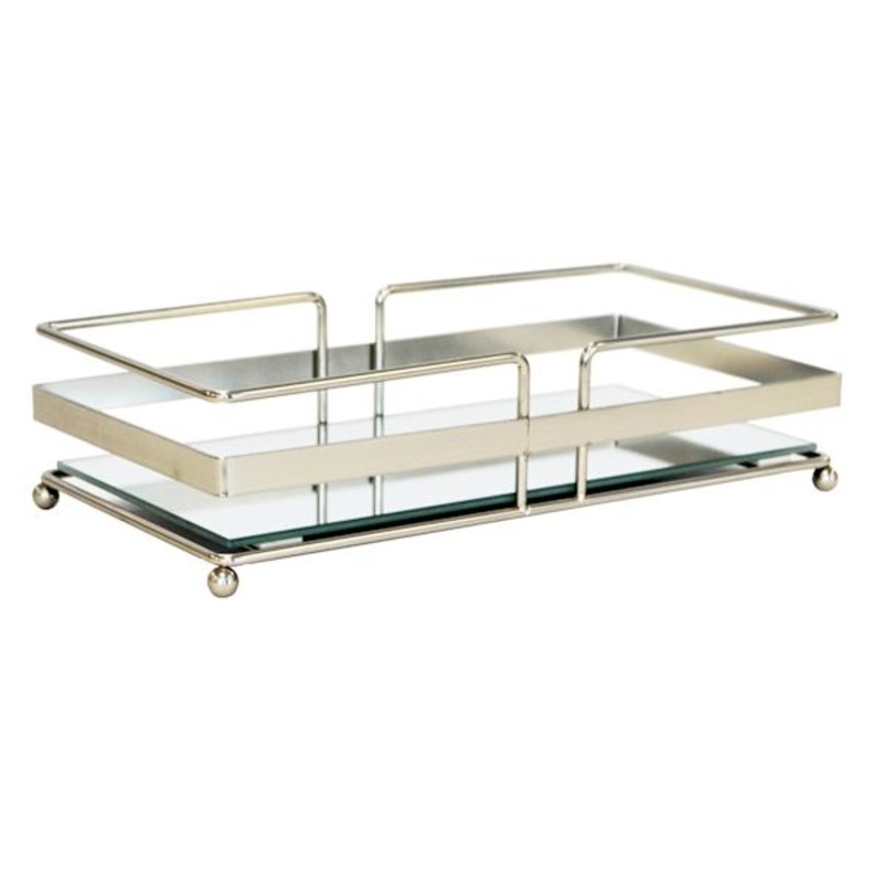 Sotto Satin Nickel Mirrored Rectangular Mirrored Vanity Tray, 6×12