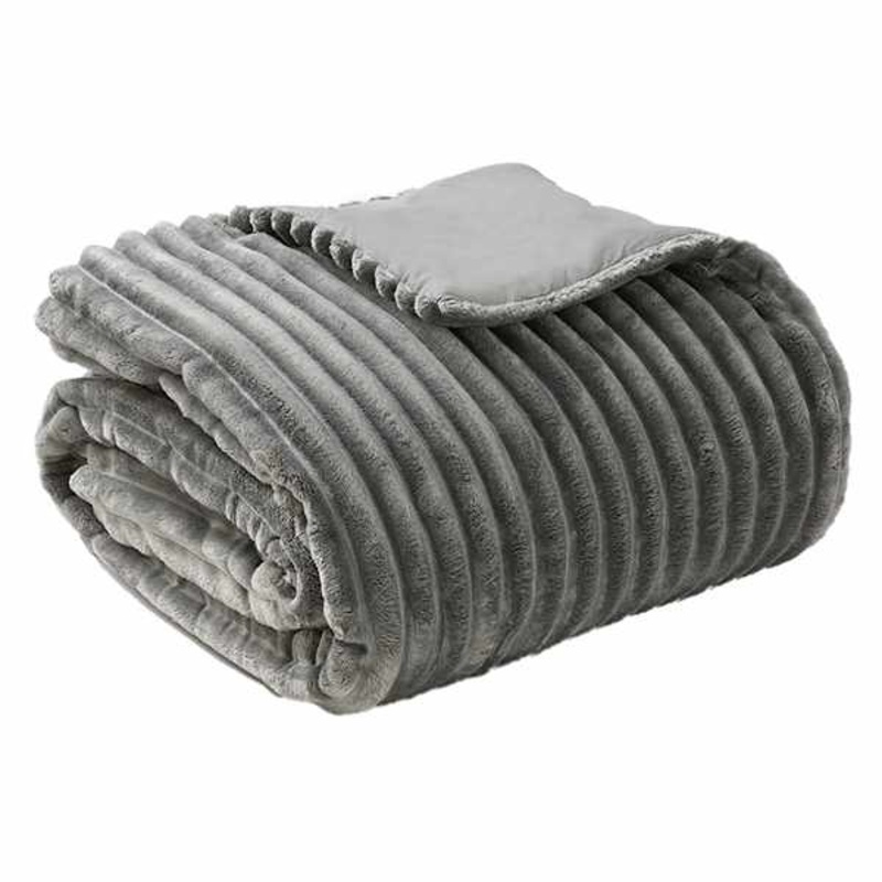 3-Piece Grey Ribbed Plush Comforter Set, Full/Queen