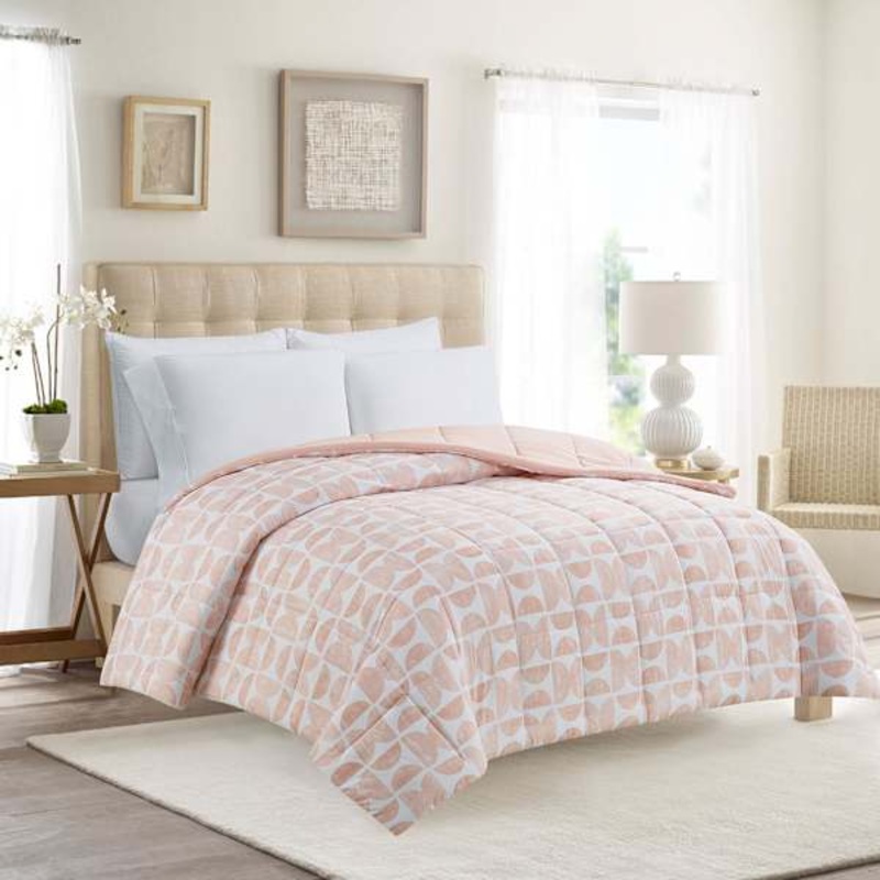 Pink Geo Print Reversible Brushed Microfiber Comforter, King