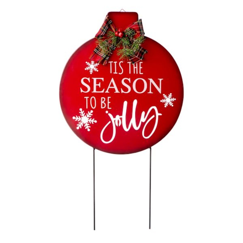 ‘Tis The Season Red Ornament Metal Stake, 30″