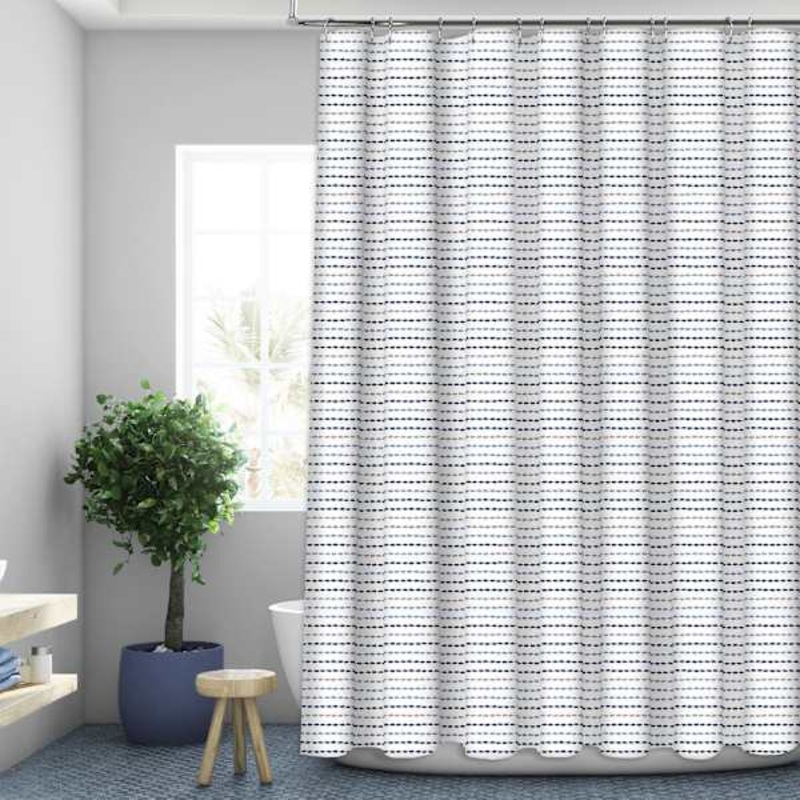 13-Piece Blue Stitched Print Shower Curtain Set, 70×72