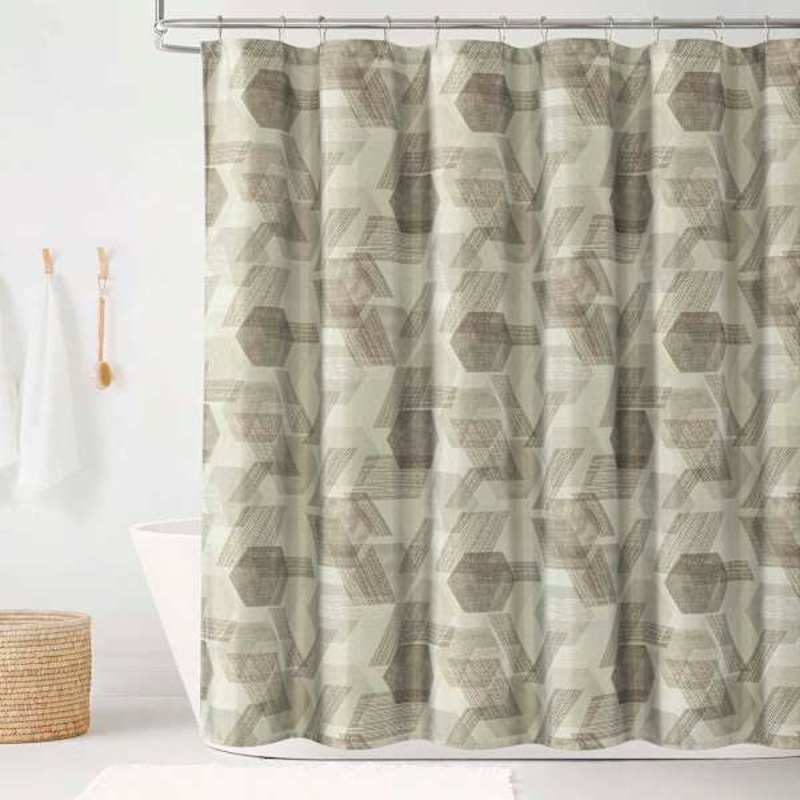 13-Piece Tan Earthy Geo Shower Curtain Set, 72″