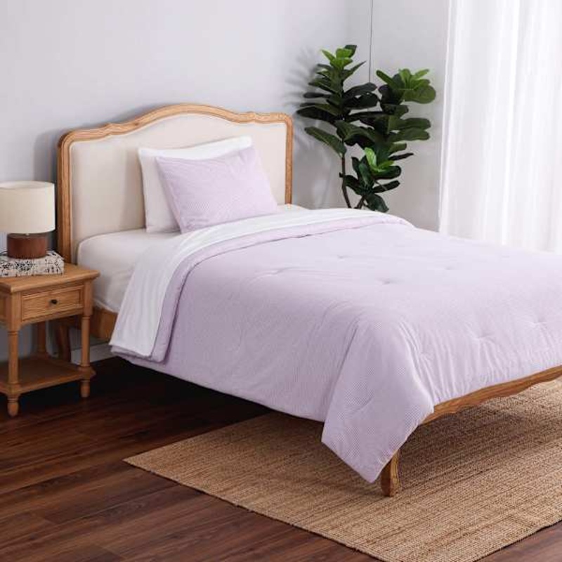 2-Piece Purple Plush Grid Comforter Set, Twin/Twin XL