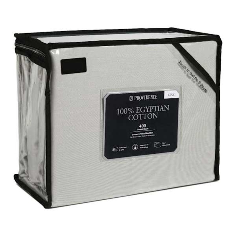 Providence 6-Piece Light Grey 100% Egyptian Cotton Sateen Sheet Set, King