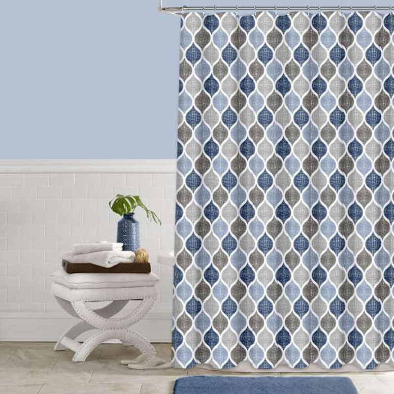 13-Piece Blue Priya Print Shower Curtain Set, 70×72