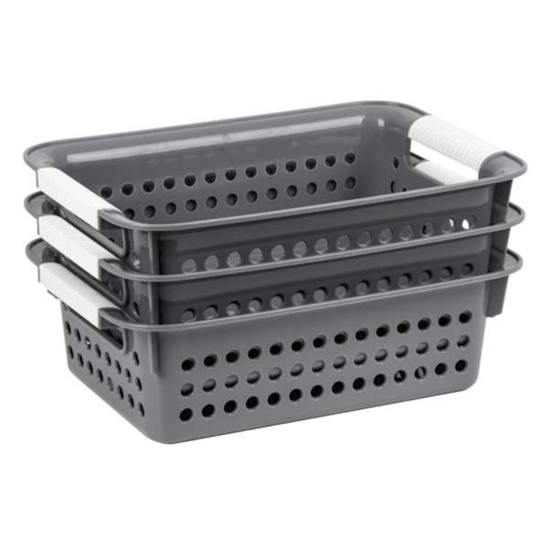 3-Pack Grey Circle Cutout Storage Basket, 5l
