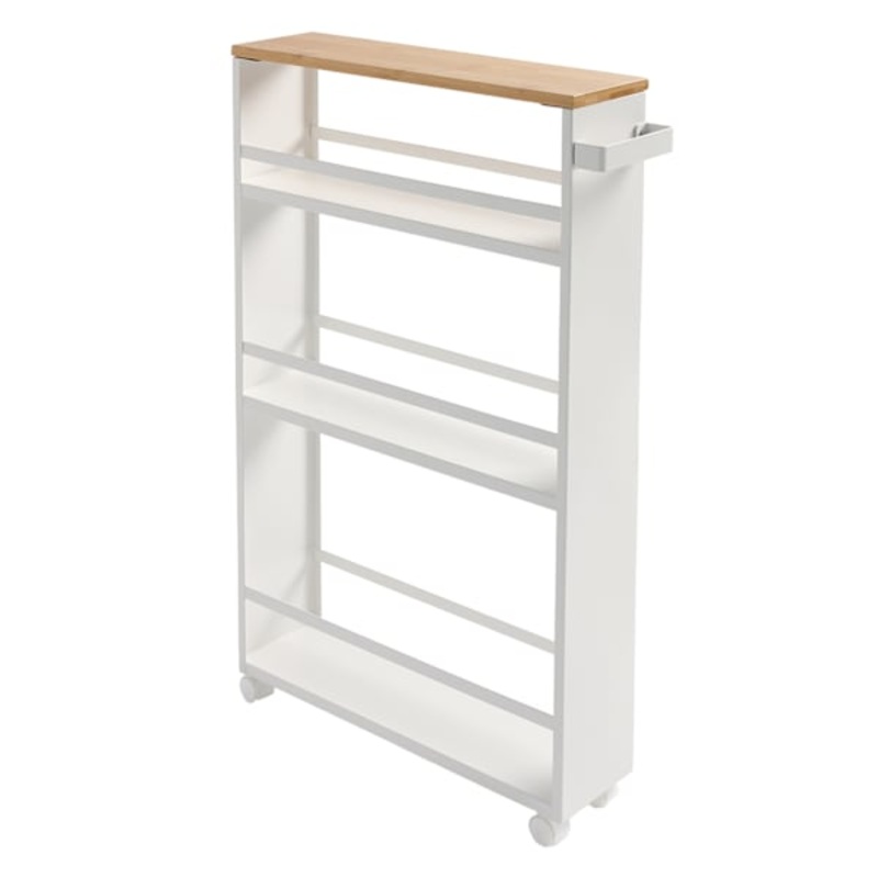 3-Shelf Slim Storage Cart with Bamboo Top, White