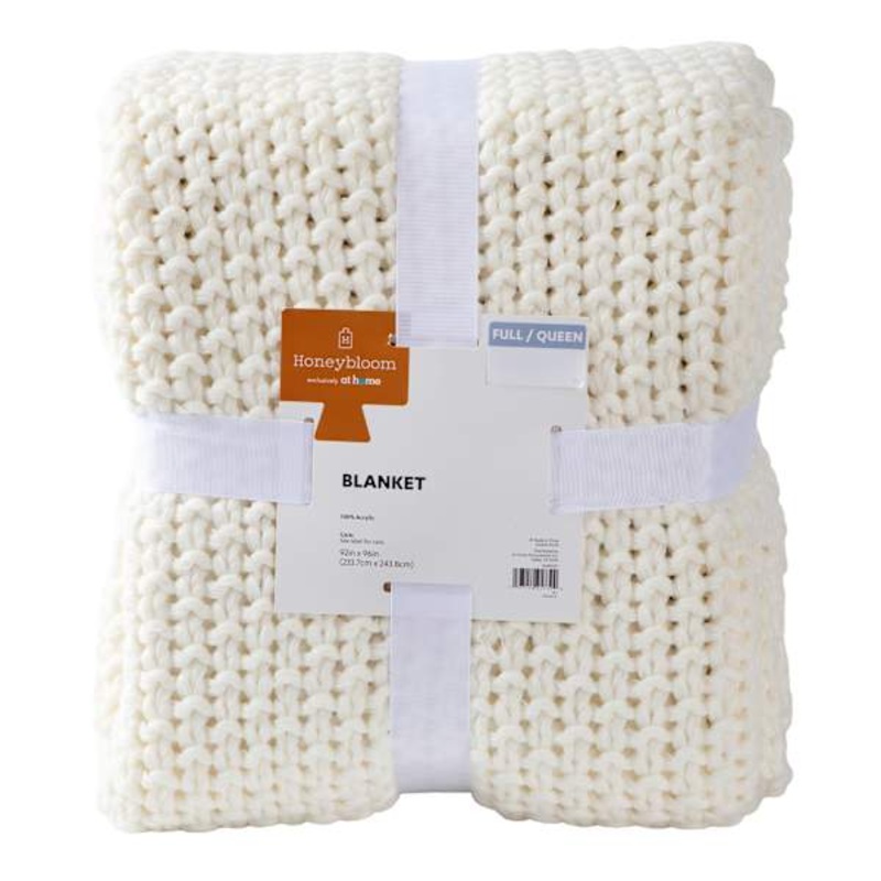Ivory Sweater Knit Bed Blanket, Full/Queen
