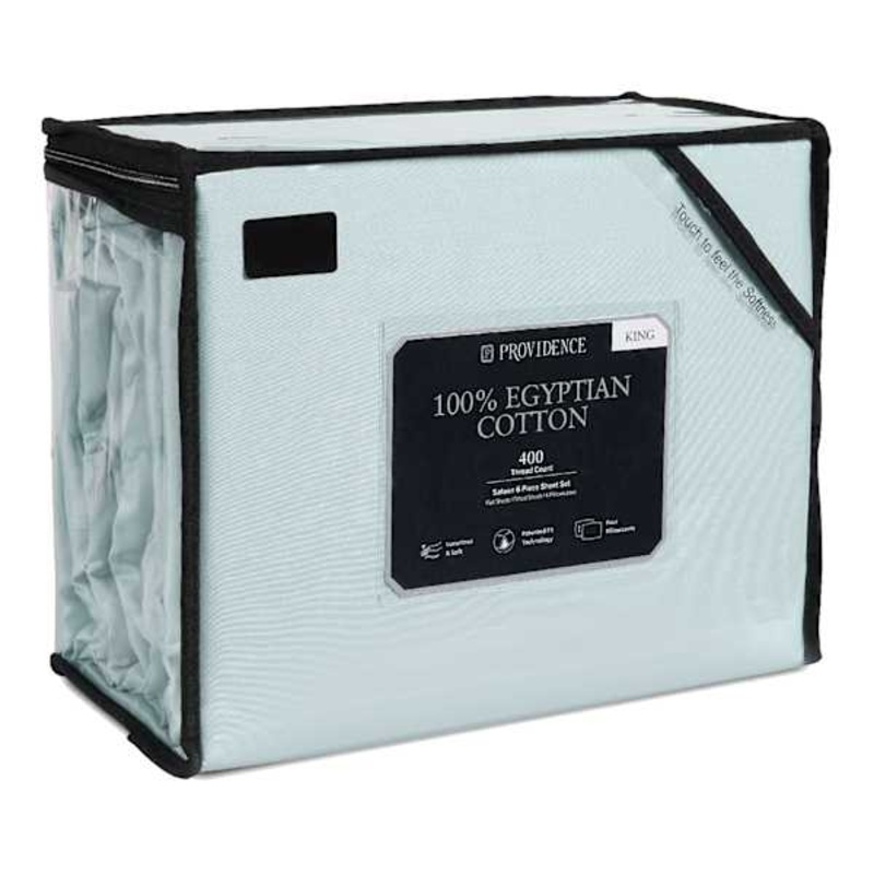 Providence 6-Piece Light Blue 100% Egyptian Cotton Sateen Sheet Set, King