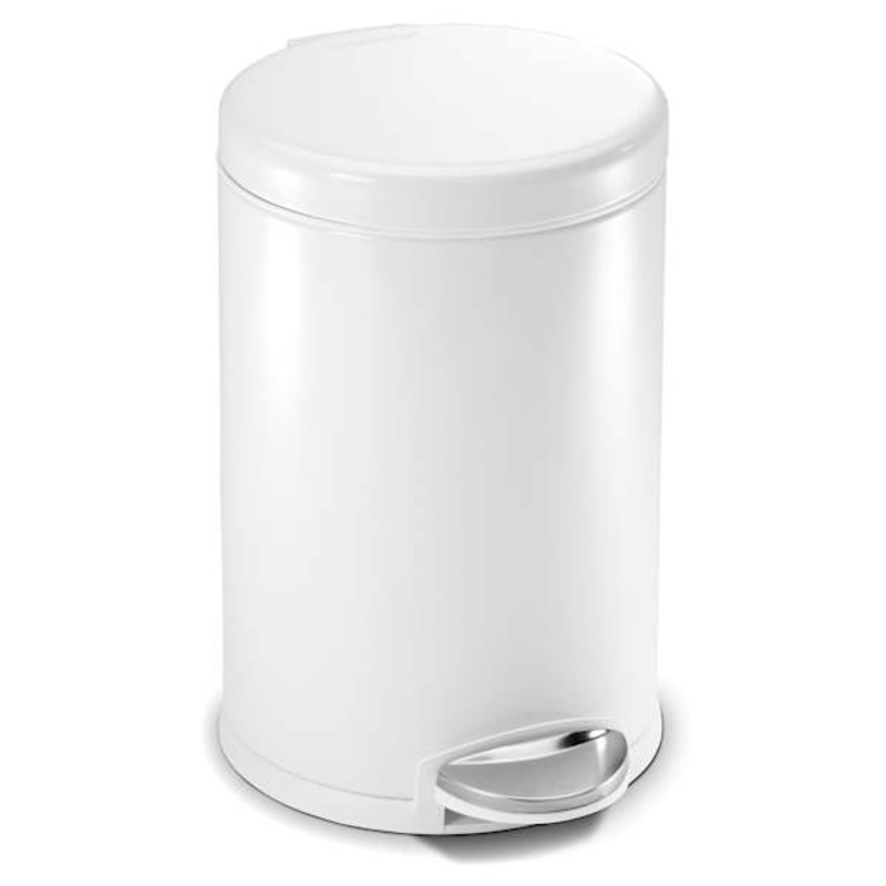 SimpleHuman Round Bathroom White Steel Bathroom Step Trash Can, 4.5l (1.2gal)
