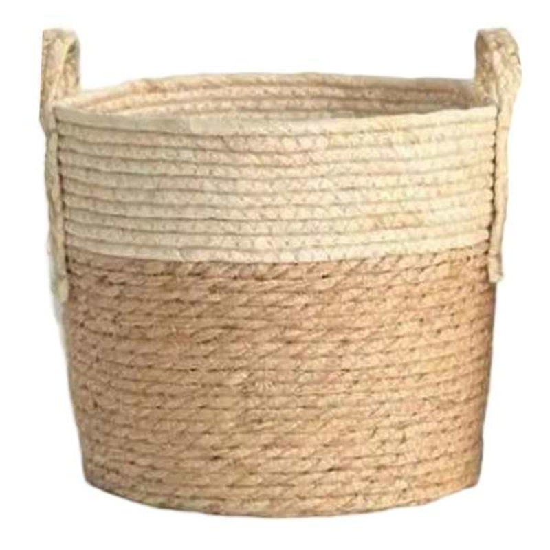 Two-Tone Round Water Hyacinth Storage Basket, Large