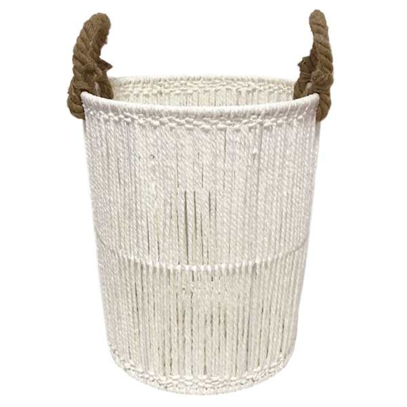 White Round Paper String Storage Basket, Small
