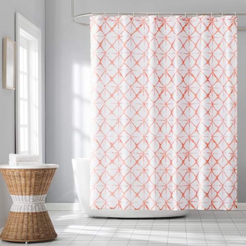 13-Piece Karma Shibori Coral Shower Curtain Set, 70×72