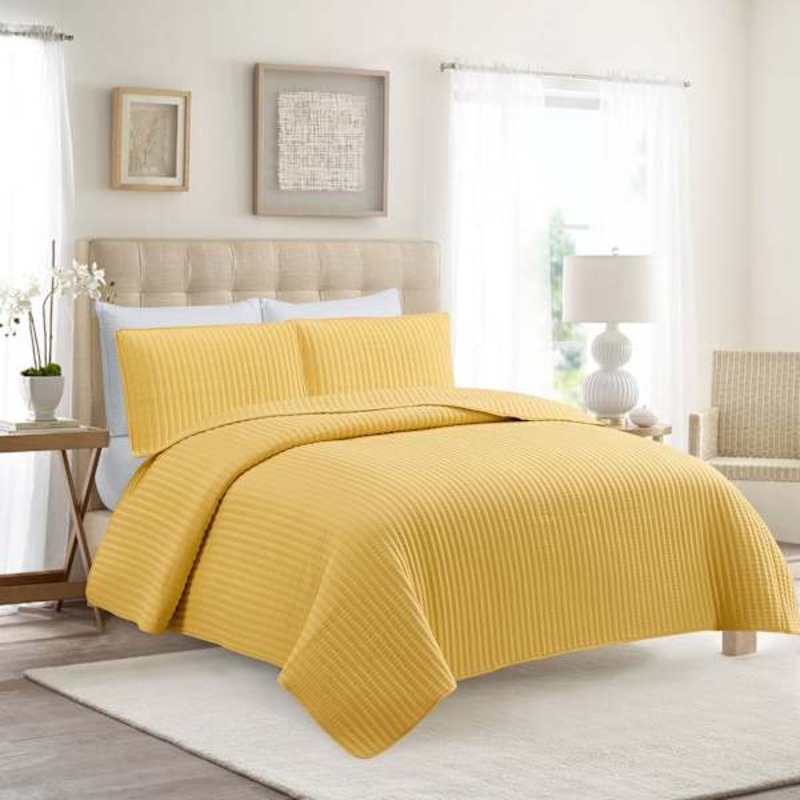 3-Piece Yellow Washed Microfiber Quilt Set, King