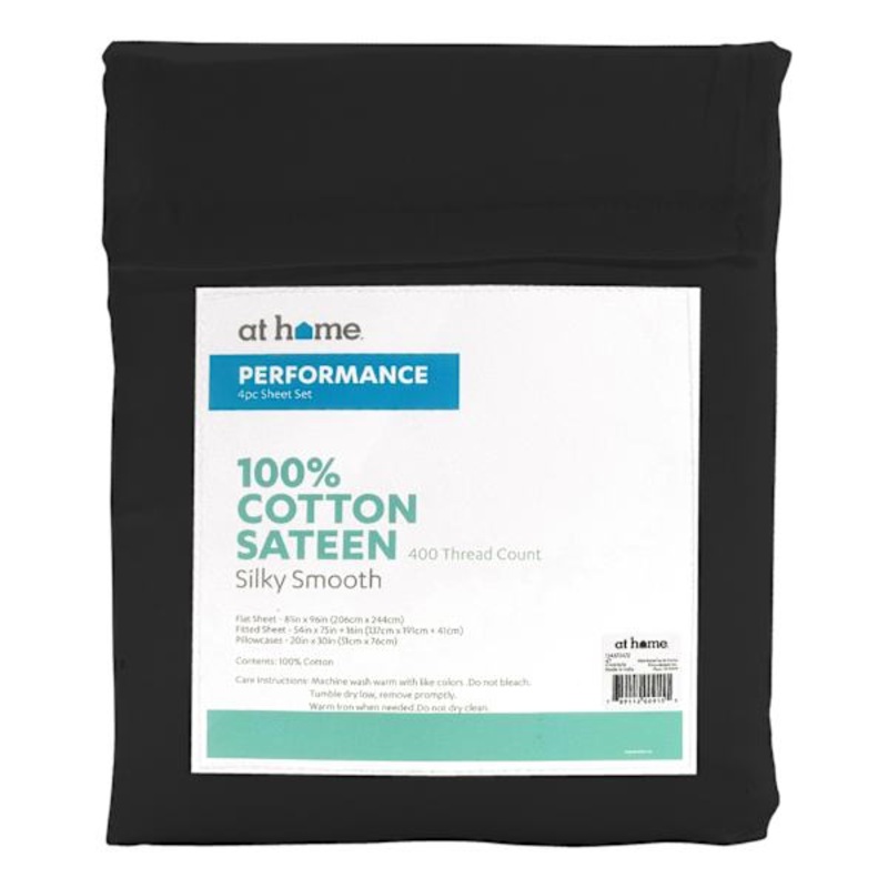 4-Piece Black 400 Thread Count Cotton Performance Sheet Set, Full