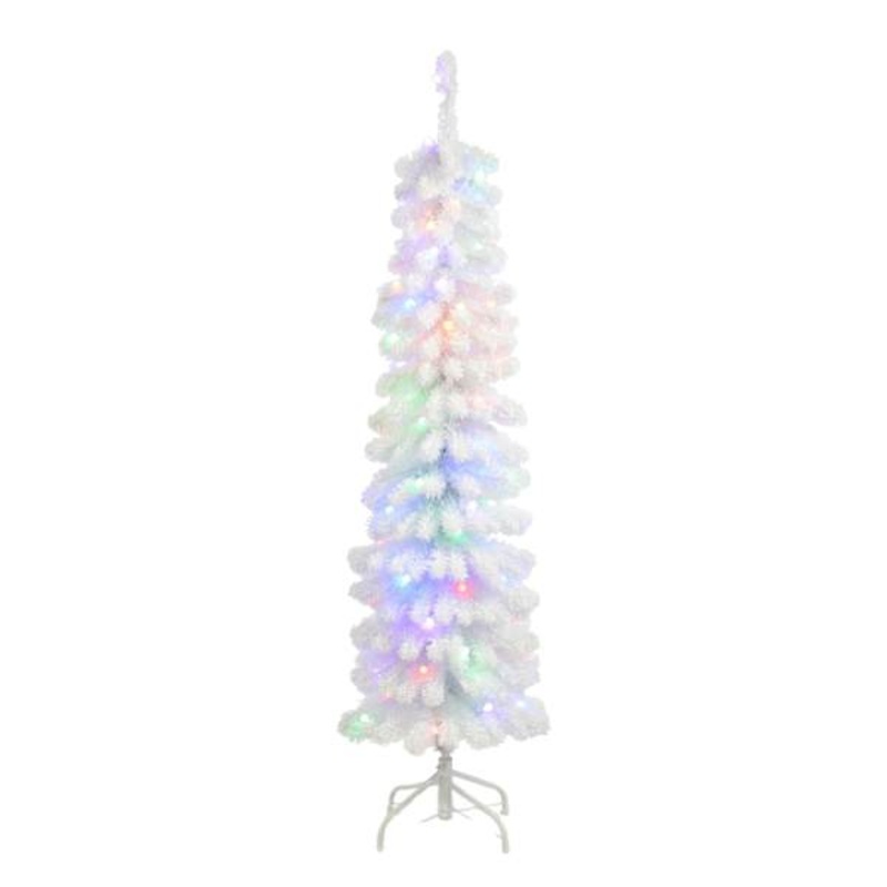 (A16) Pre-Lit LED Slim Flocked White Fir Christmas Tree, 5′