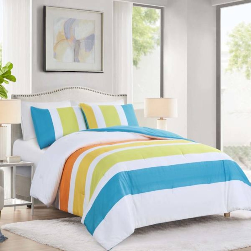 Tiny Dreamers 3-Piece Multicolor Stripe Comforter Set, Full/Queen