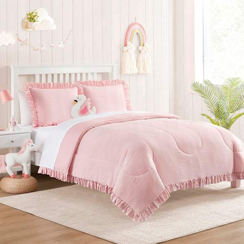 Tiny Dreamers Pink Crinkle Comforter Set, Twin