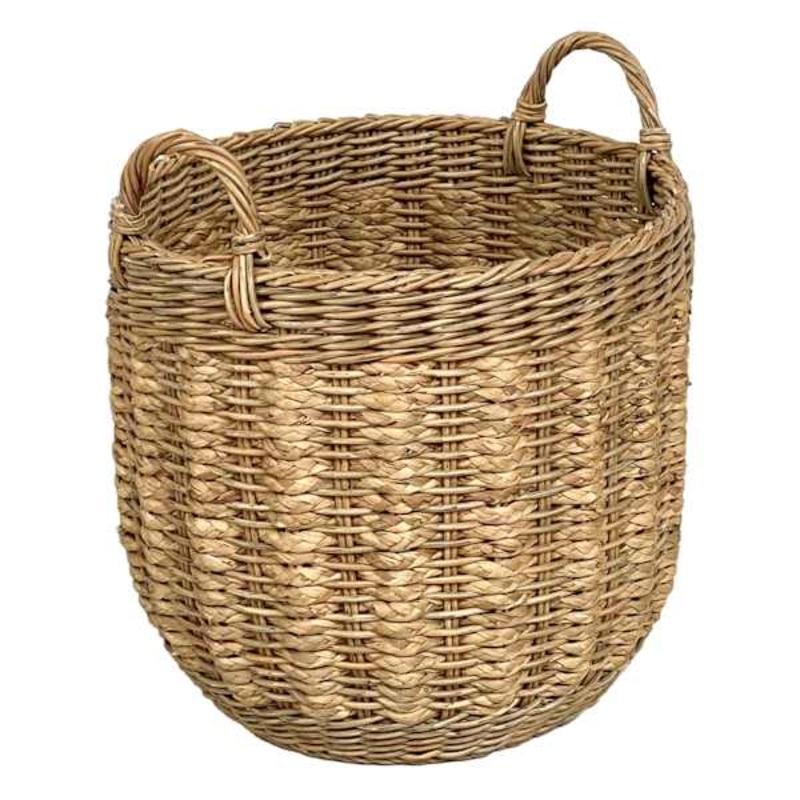 Two-Tone Round Water Hyacinth Storage Basket, Medium
