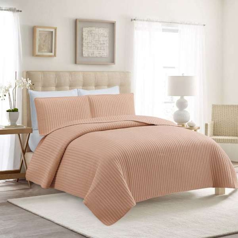 3-Piece Pink Washed Microfiber Quilt Set, Full/Queen