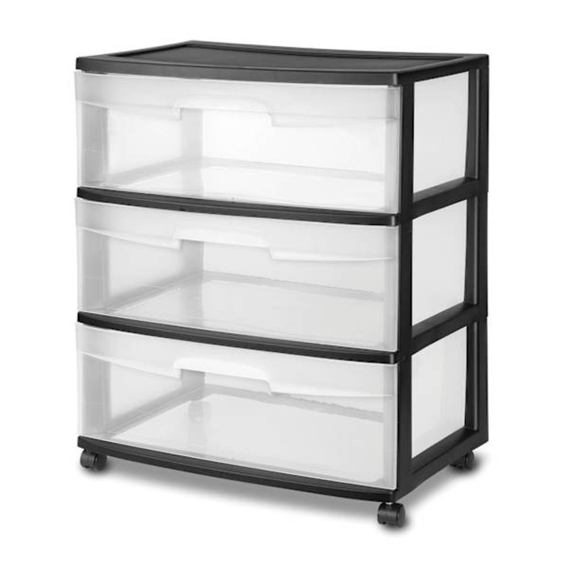 Sterilite 3-Drawer Wide Storage Cart, Black