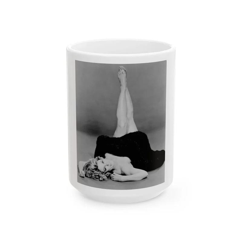 Sheree North #07 – 8×10 Full Body B&W Nude in Fur Cheesecake Photo cira 1960’s (Vintage Female Icon) White Coffee Mug